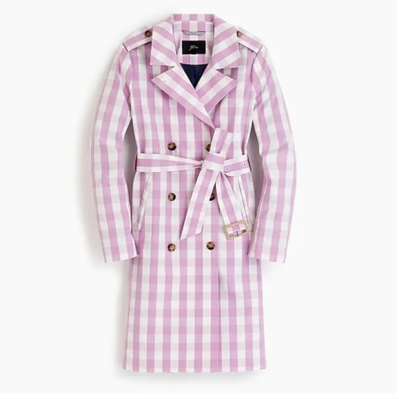 J.Crew 2011 Icon Trench Coat in Oversized Gingham Button Front Sash Tie Lilic 0 - Picture 6 of 12